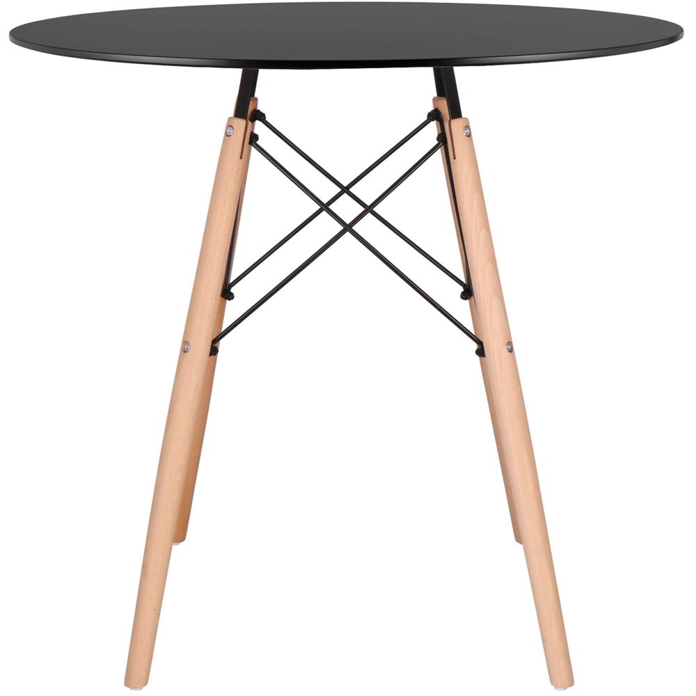 Masa dining bucatarie, rotunda, diametru 80 cm, inaltime 75 cm, Blat MDF, Picioare lemn, Negru