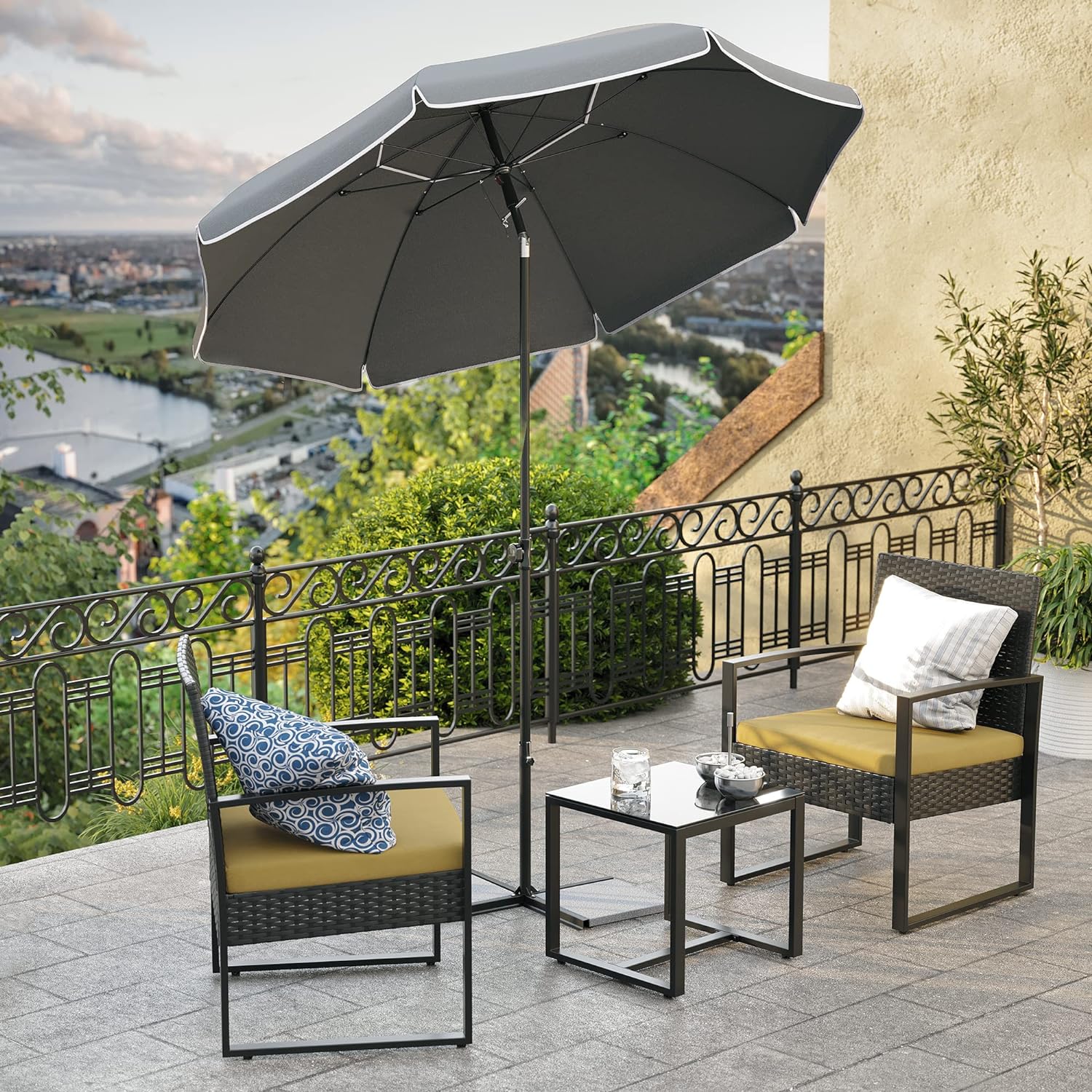 SONGMICS Umbrela terasa gradina sau plaja, cu inclinare, husa, diametru 160cm, gri