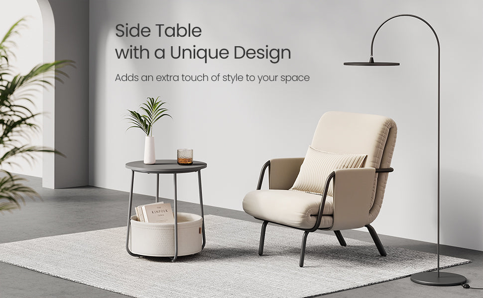 VASAGLE Masuta de cafea rotunda cu cos de stofa, stil modern, 45x50cm, gri