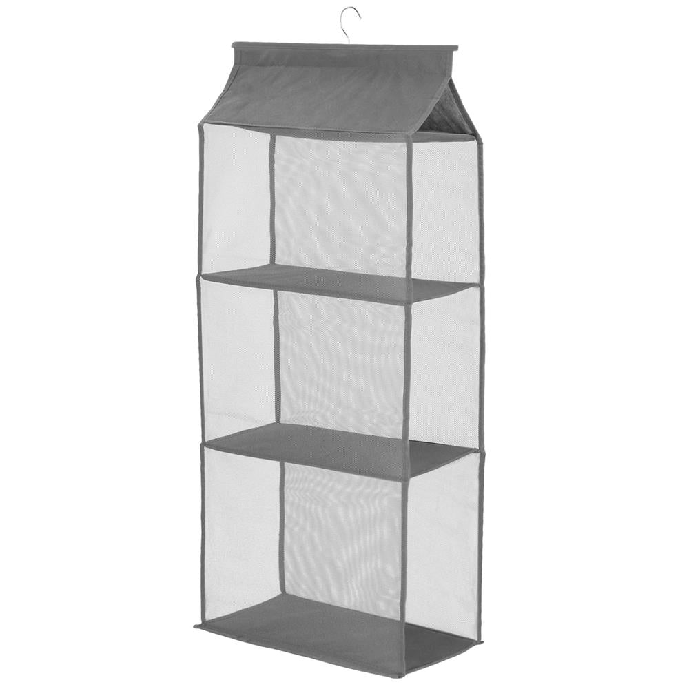 Organizator dulap posete Sersimo, 3 compartimente, textil, gri