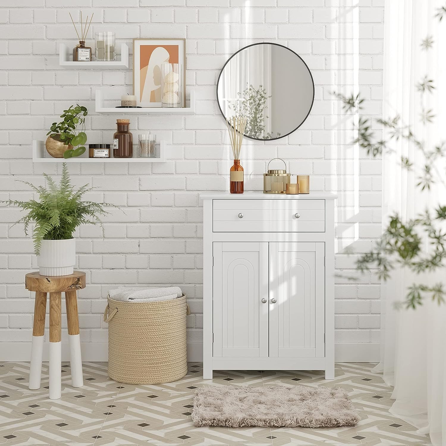 VASAGLE Dulap de depozitare pentru baie, cu sertar si spatiu de depozitare cu 2 usi, 60x30x80cm, alb