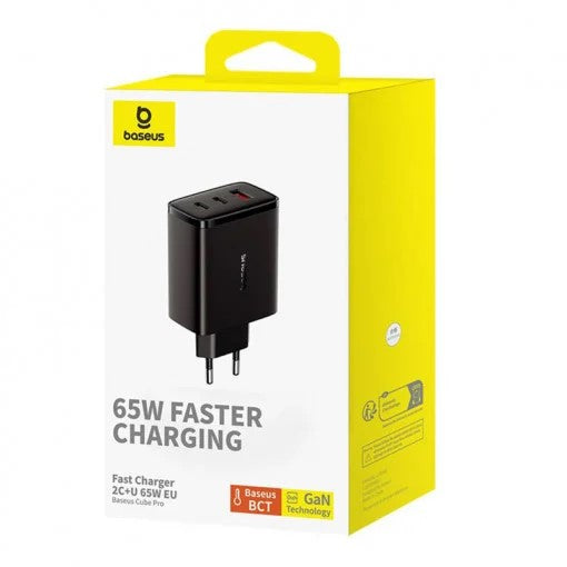 INCARCATOR RETEA Baseus Cube Pro, Quick Charge 65W, 2 x USB Type-C Output 5V/3A, 1 x USB, negru 