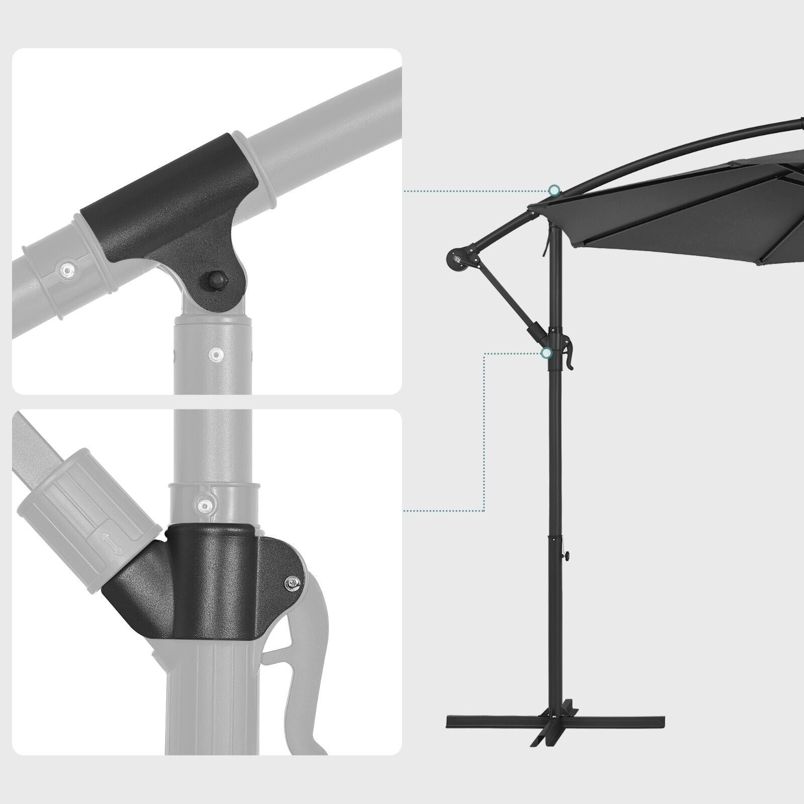 SONGMICS Umbrela de gradina cu brat lateral banana, 300cm, gri