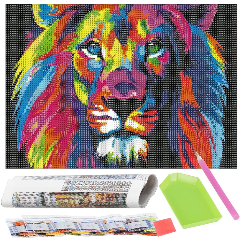Set de broderie cu diamante 5D, 30x40cm, model Leu