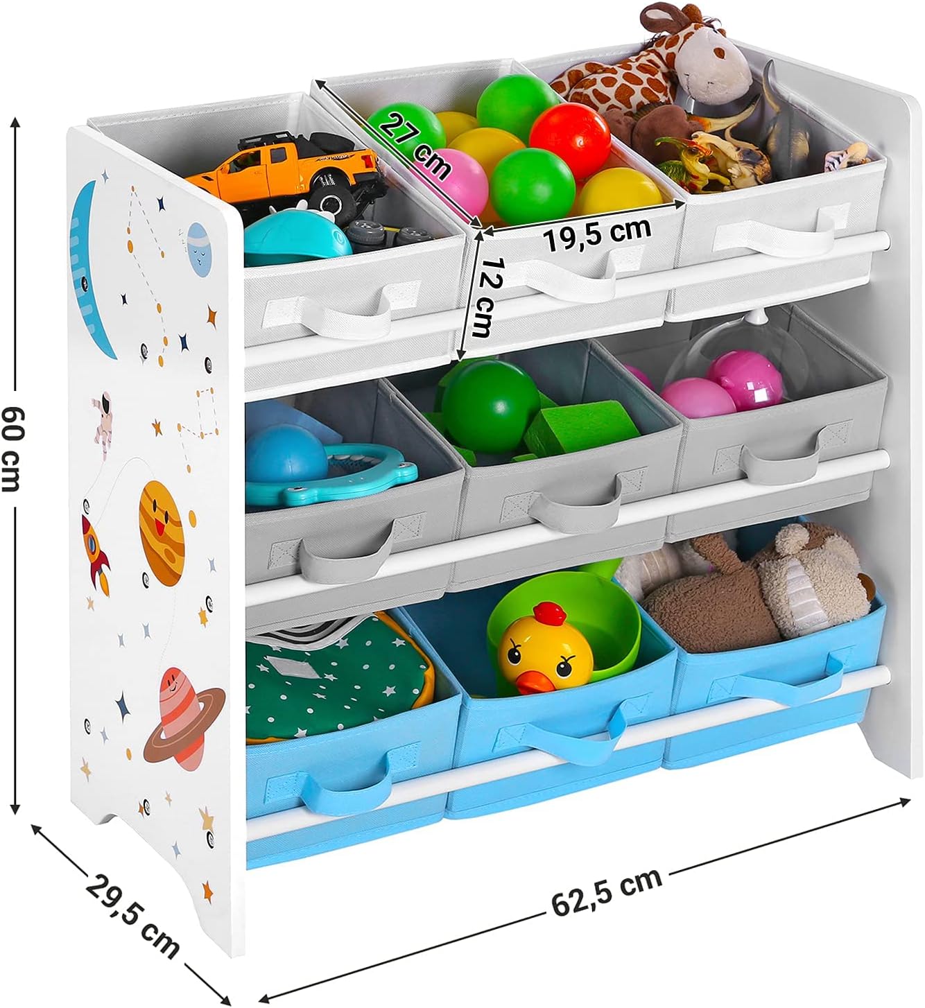 SONGMICS Raft de depozitare jucarii, 9 cutii detasabile din tesatura, 62x29x60cm, alb