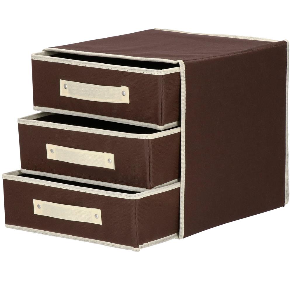 Organizator dulap tip lada cu 3 sertare, Sersimo, textil, maro