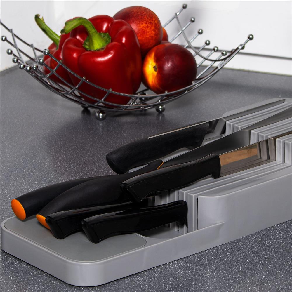 Organizator cutite pentru sertar, 9 compartimente, 40x14cm, gri