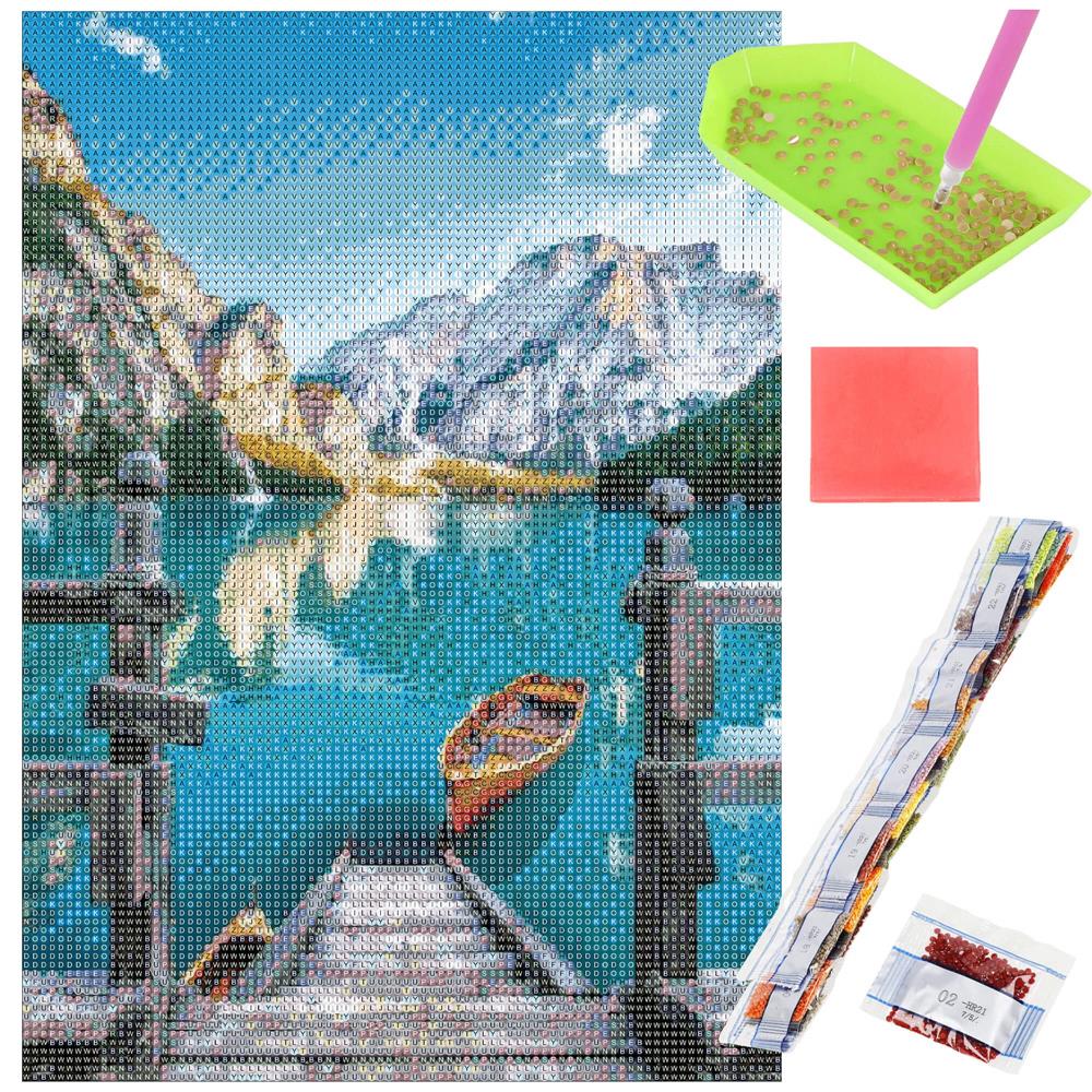 Set de broderie cu diamante 5D, 30x40cm, model Lac glaciar