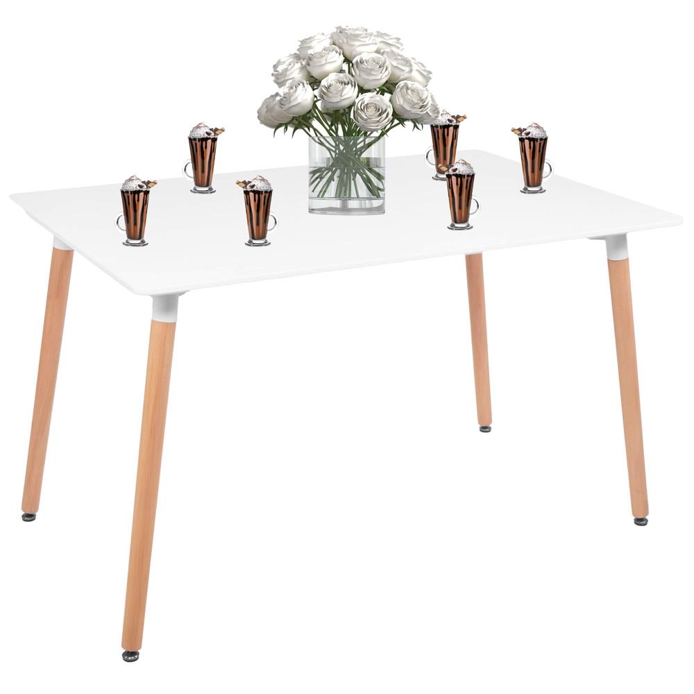 Masa dining bucatarie, dreptunghiulara, 120x80x74 cm, Blat MDF, Picioare lemn, Alb - 3