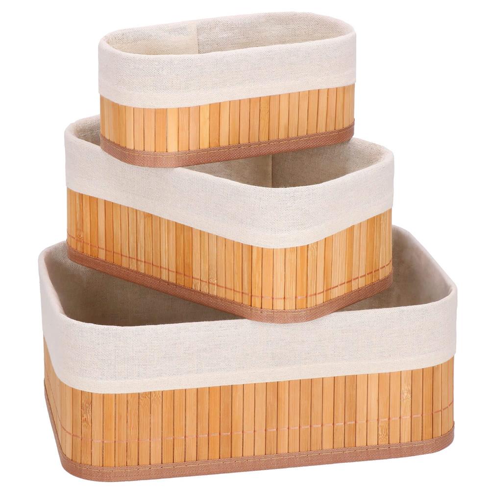Set 3 cutii organizatoare din bambus, diverse dimensiuni, maro