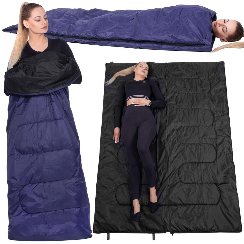 Sac de dormit, cu geanta de transport, 190x73cm, 10-25grade, culoare albastru inchis