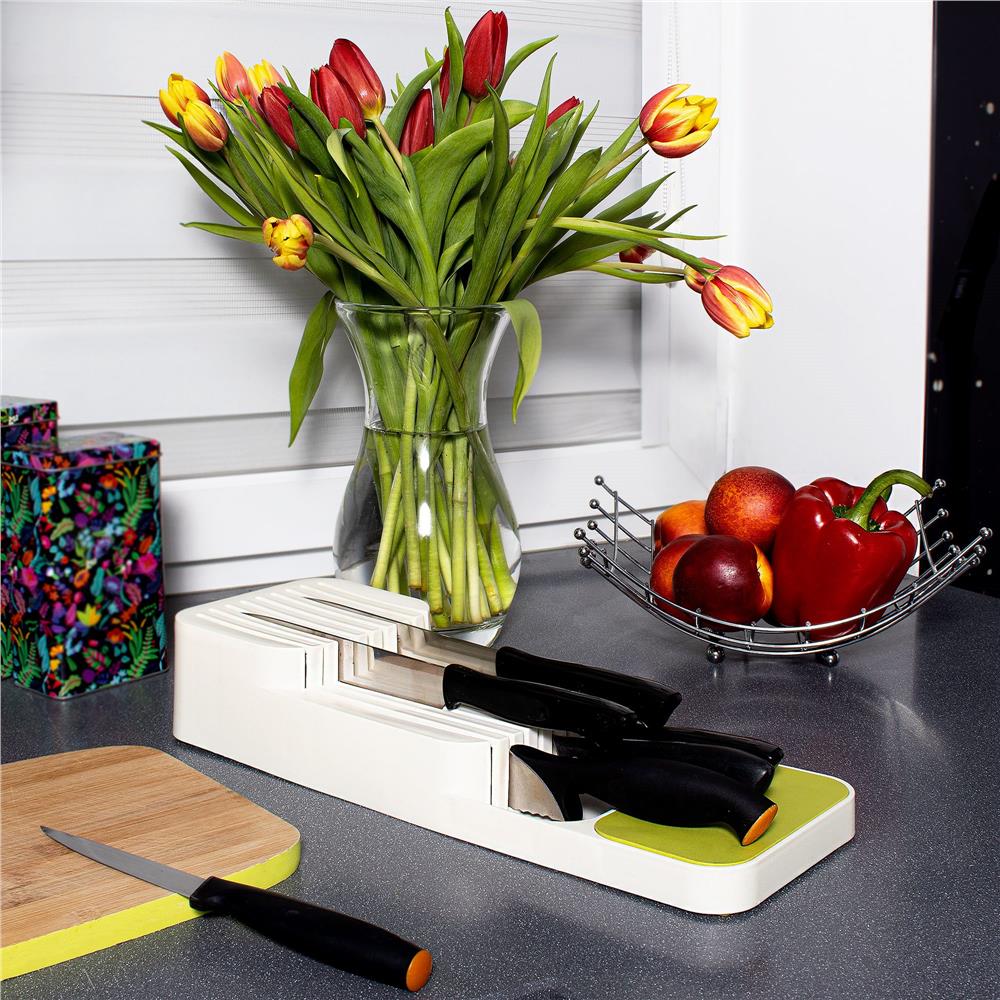 Organizator cutite pentru sertar, 9 compartimente, 40x14cm, alb