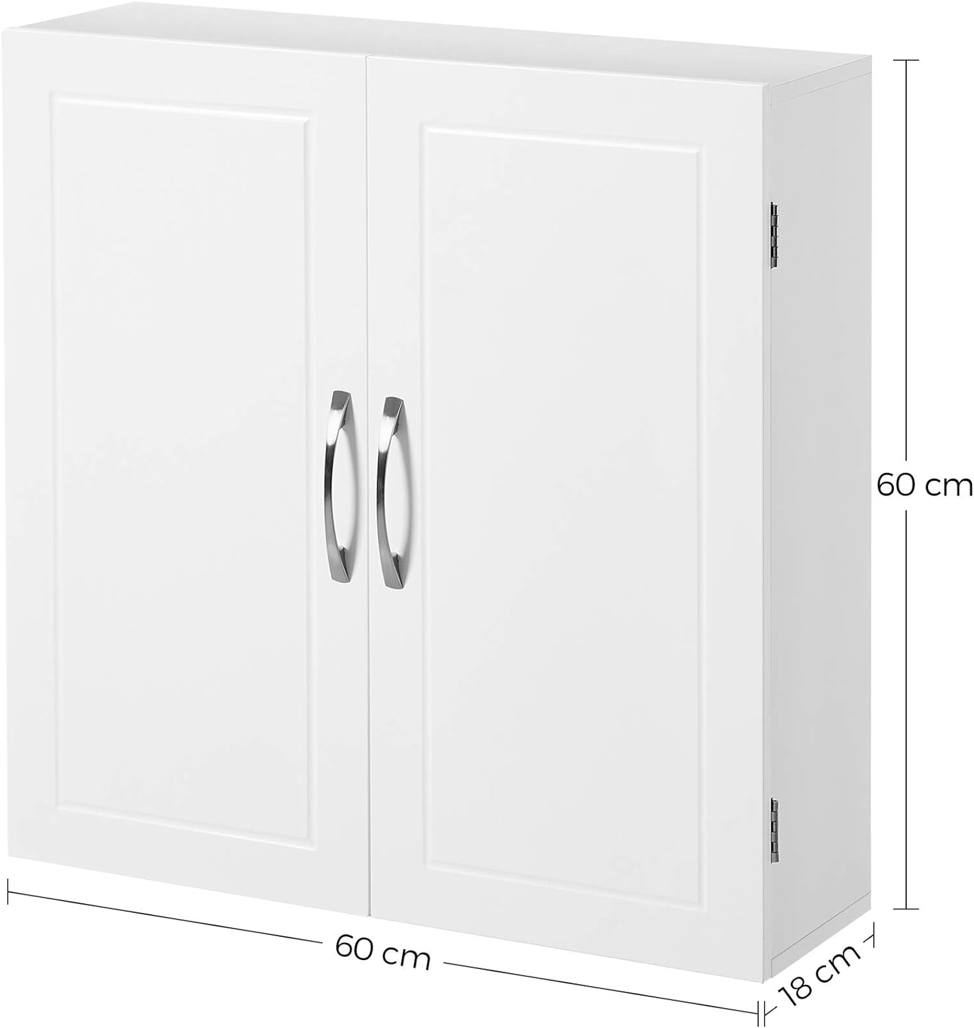 VASAGLE Dulap de baie de perete, cu 2 rafturi reglabile, stil scandinav, 60x18x60cm, alb mat