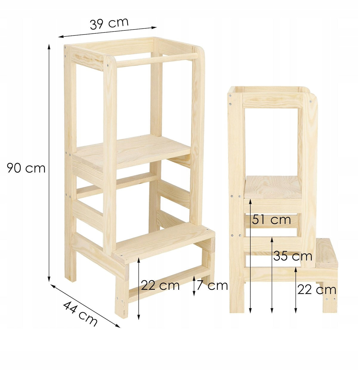 Turn de invatare inaltator multifunctional de bucatarie din lemn, ajustabil, autoasamblare, natur