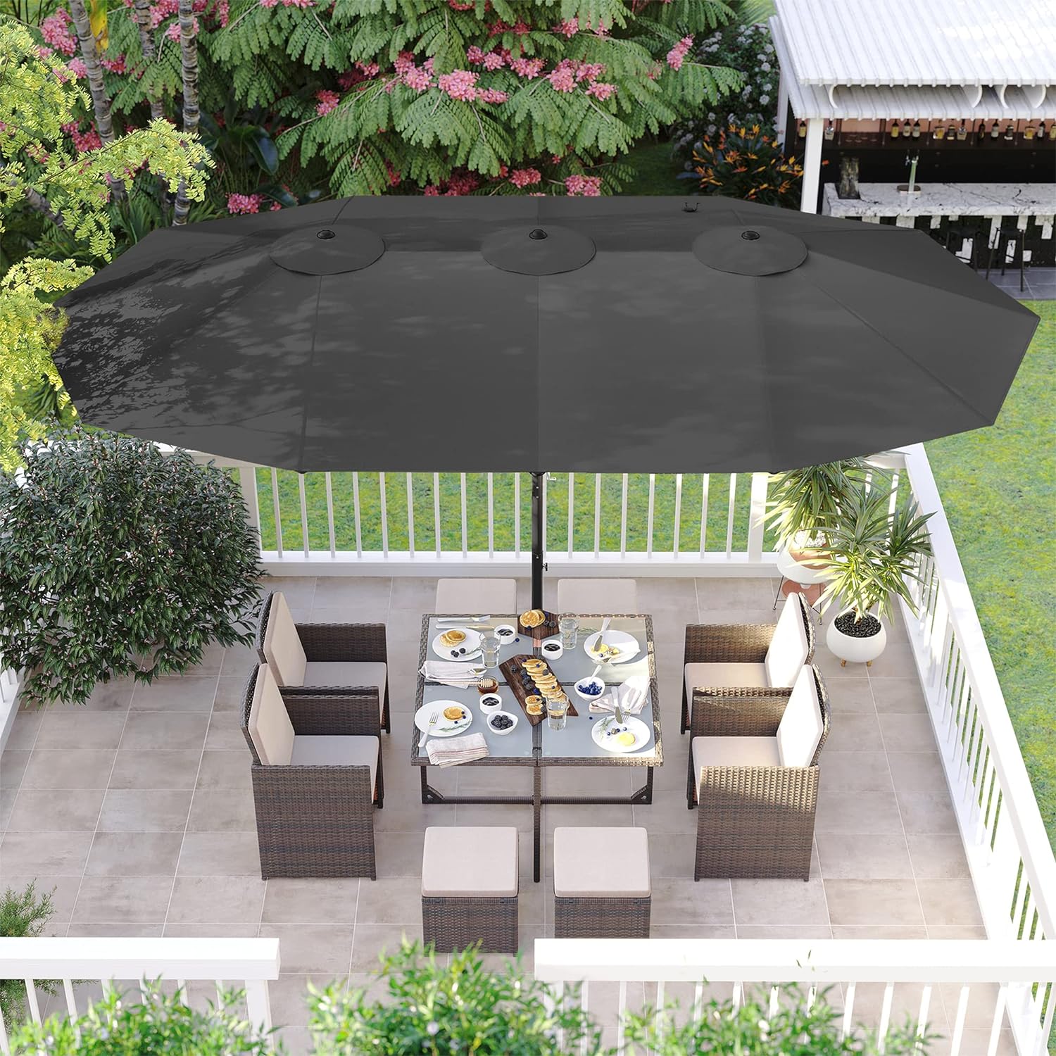SONGMICS Umbrela de gradina dubla, cu manivela, 460 x 270 cm, gri