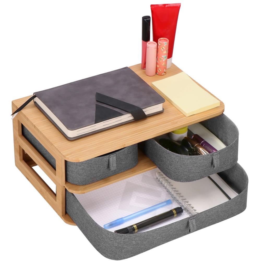 Cutie organizare din bambus, cu 3 sertare detasabile, 16x36x23cm, maro
