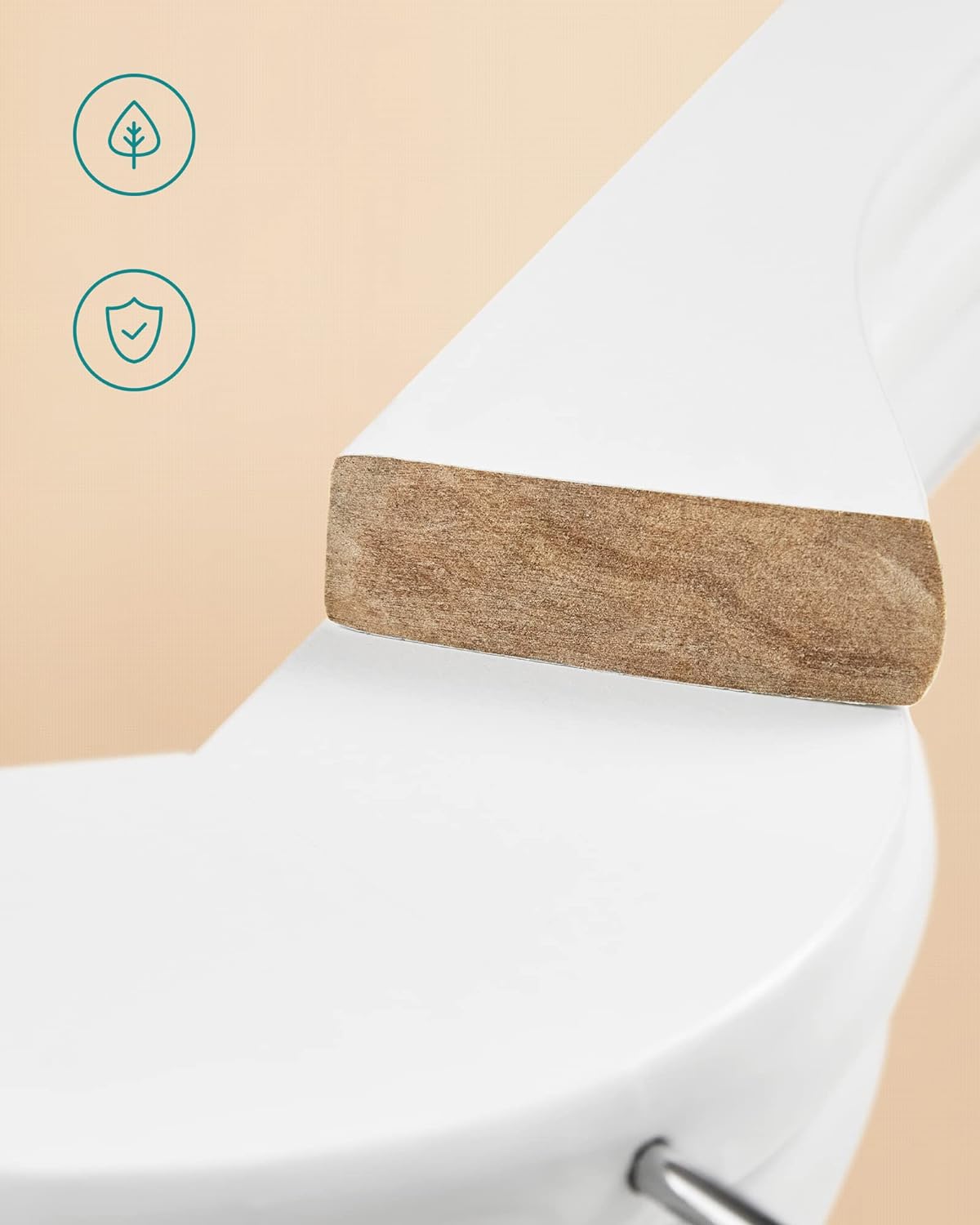 SONGMICS Set de 50 umerase din lemn, cu bara anti-alunecare pentru pantaloni, carlig pivotant la 360°, 45cm, alb
