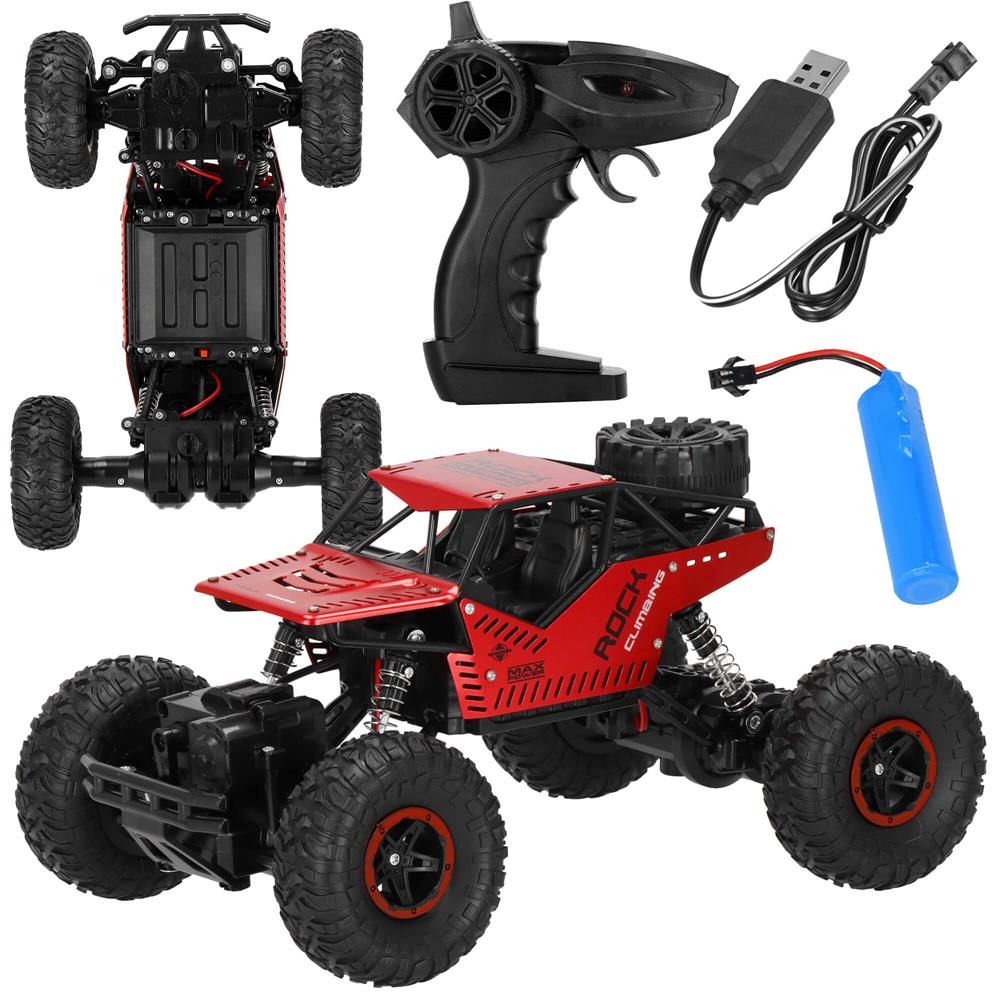 Masina Monster Truck Off-Road, 4x4, telecomanda, 26x14x17cm, rosu si negru