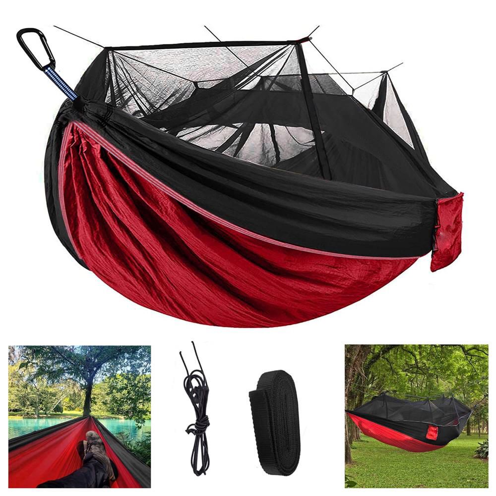 Hamac dublu din material parasuta 140x260cm, cu plasa de tantari, 250kg, rosu negru