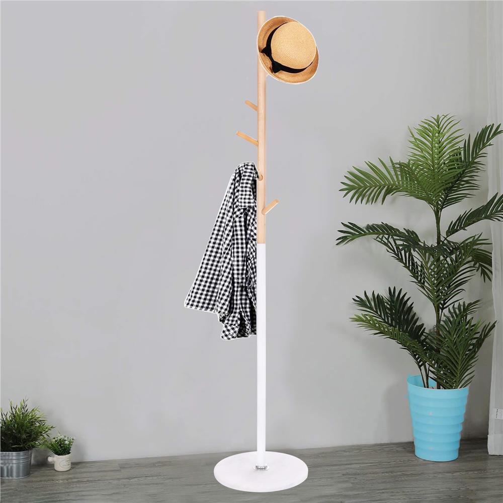 Cuier tip pom din metal, baza marmura, 6 agatatoare, 172cm, alb si maro
