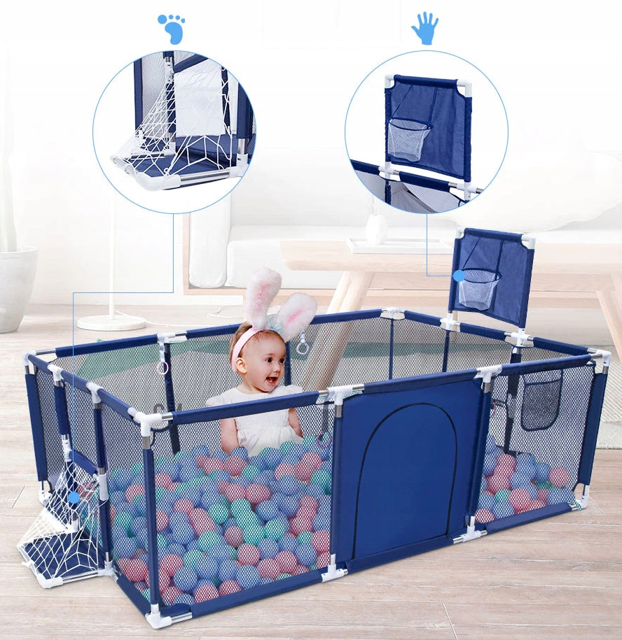 Tarc loc de joaca XXL pentru copii sau bebe, material textil, albastru, 230x122x62cm