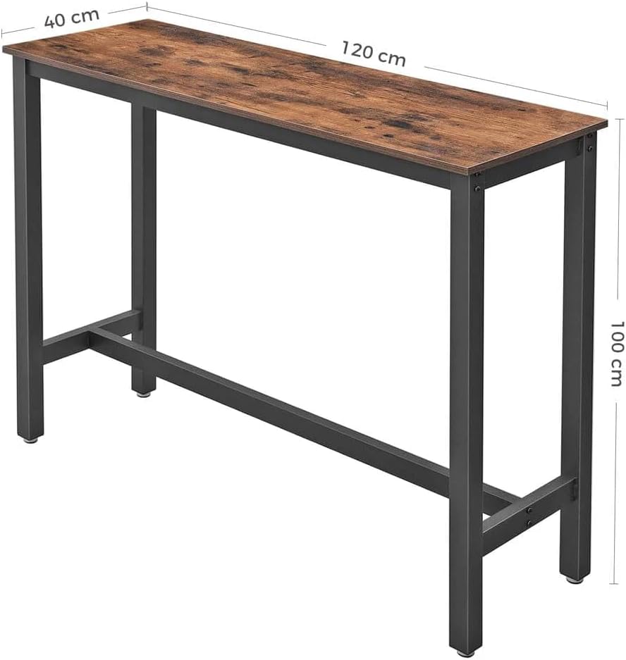 VASAGLE Masa de bar inalta, cadru metalic, design industrial, 120x40x100cm, maro rustic