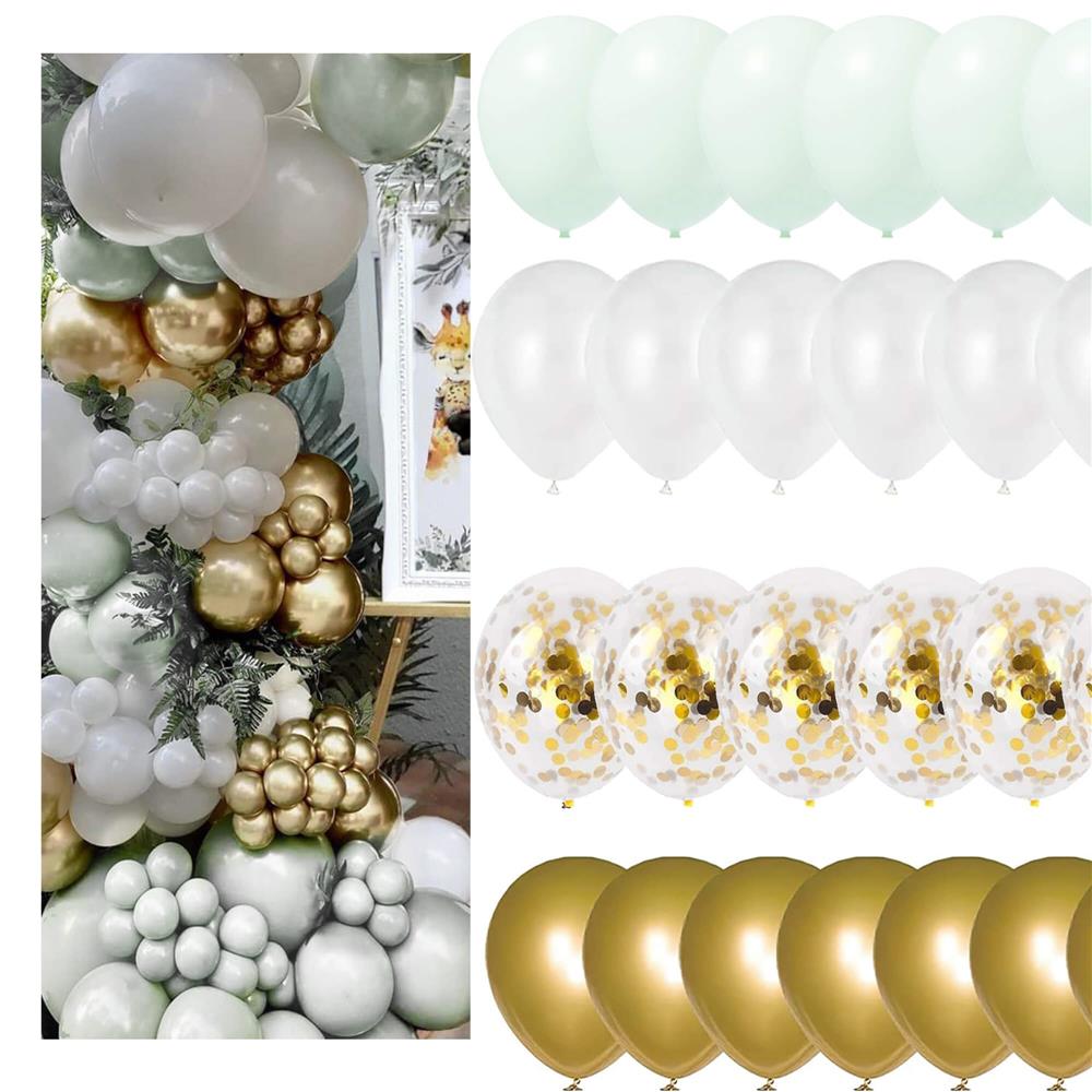 Set 50 baloane pentru petrecere, 40cm, alb, auriu, verde menta