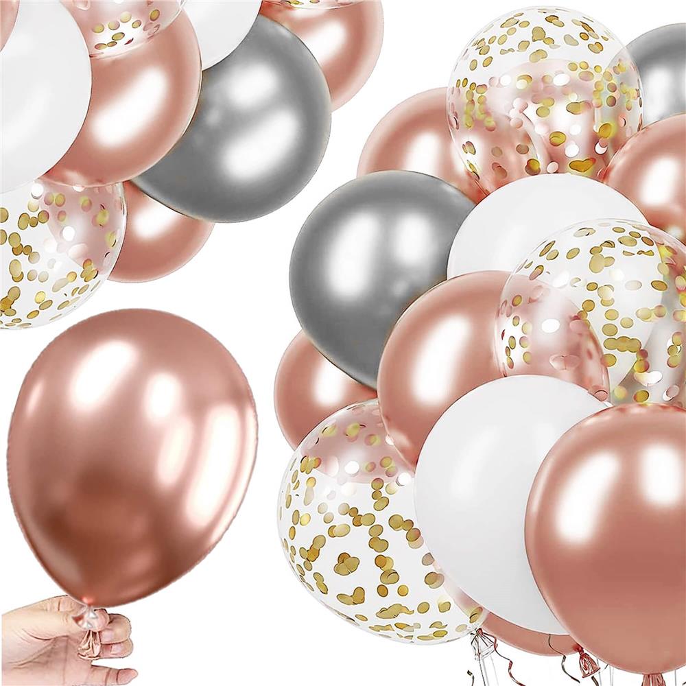 Set 50 baloane pentru petrecere, 40cm, alb, argintiu, roz