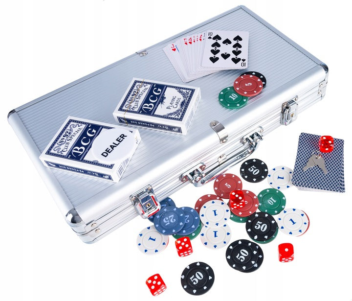(DL) Set de Poker Complex cu 300 de jetoane, 2 seturi carti, 5 zaruri, in servieta aluminiu - 3