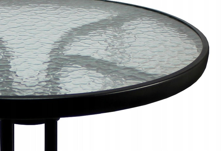 Masa pentru gradina sau balcon, cadru metalic, blat sticla, 60x70cm, negru