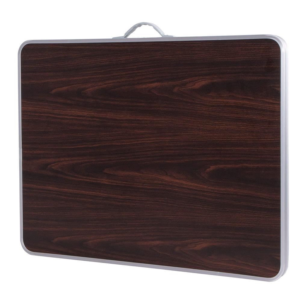 Masa camping pliabila cu cadru din aluminiu, blat MDF, 70x50x60cm, maro
