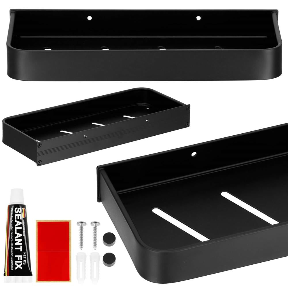 Raft de baie cu 2 sisteme instalare pe perete, aluminiu, 30x12x4cm, negru