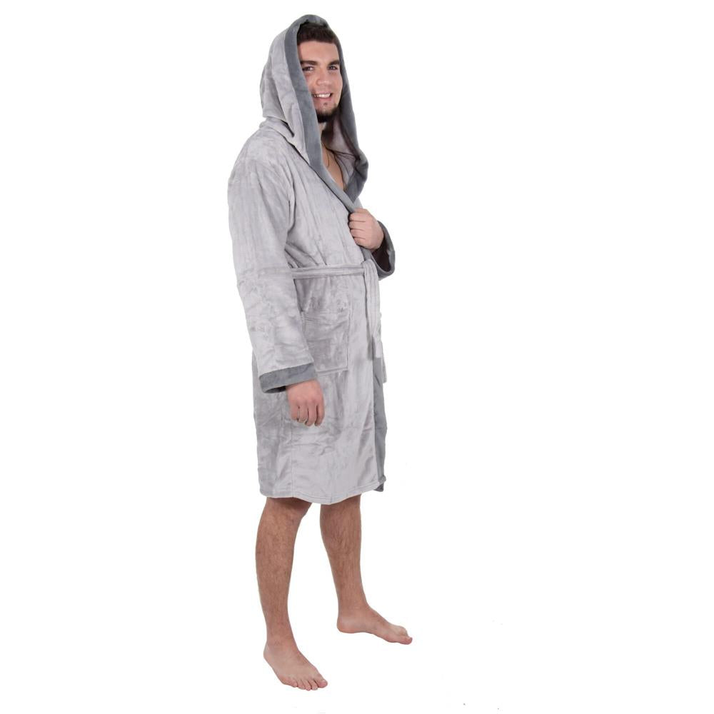 Halat de baie pentru barbati pana la genunchi, gluga mare, marimea L/XL, gri