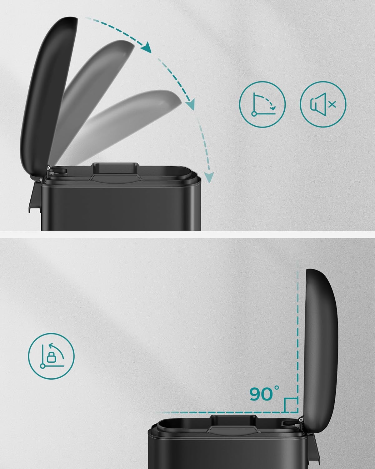 SONGMICS Cos de gunoi din otel, cu pedala si soft-close, galeata interioara, 30 litri, negru - 3