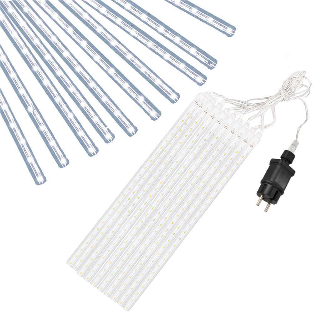 Instalatie de Craciun, 10 tuburi, 50cm, 480 LED, ploaie de meteoriti, alb