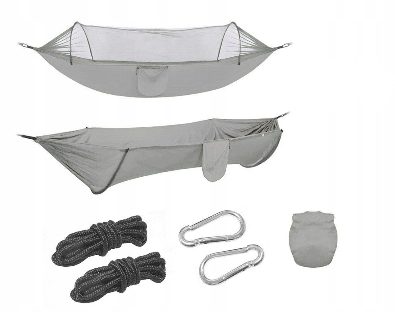 Hamac Sersimo dublu din material parasuta 140x260cm, cu plasa de tantari, gri