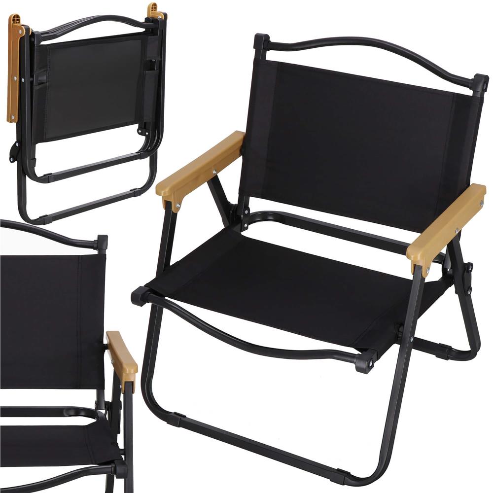 Scaun metalic plabil pentru gradina, camping sau plaja, 50x53x61cm, negru