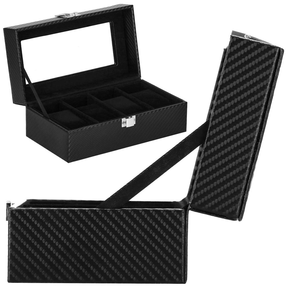 Cutie depozitare si organizare ceasuri, MDF, piele ecologica, 20,5x11x8cm, negru sarpe