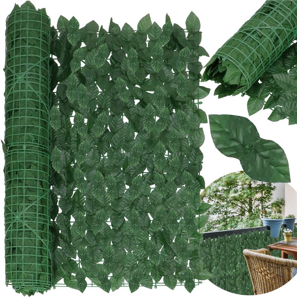 Panou paravan cu frunze artificiale pentru gard sau balcon, 100x300cm, verde inchis