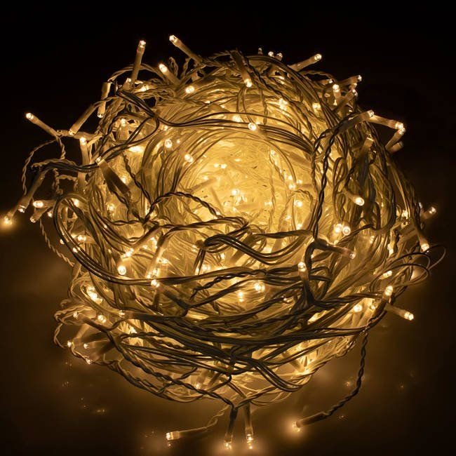 Ghirlanda luminoasa tip perdea 300 LED-uri, 12m, pentru interior/exterior, iluminare galbena