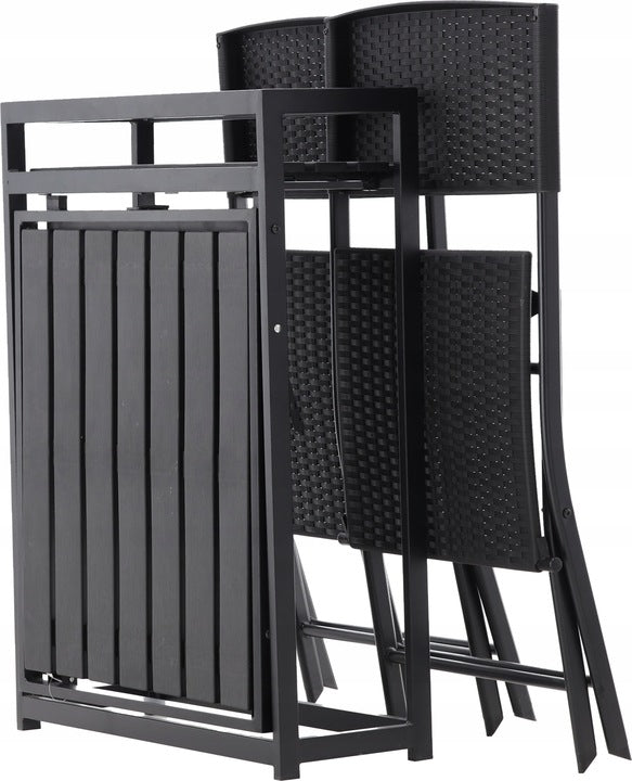 Set mobilier pentru balcon, pliabil, masa si 2 scaune, negru