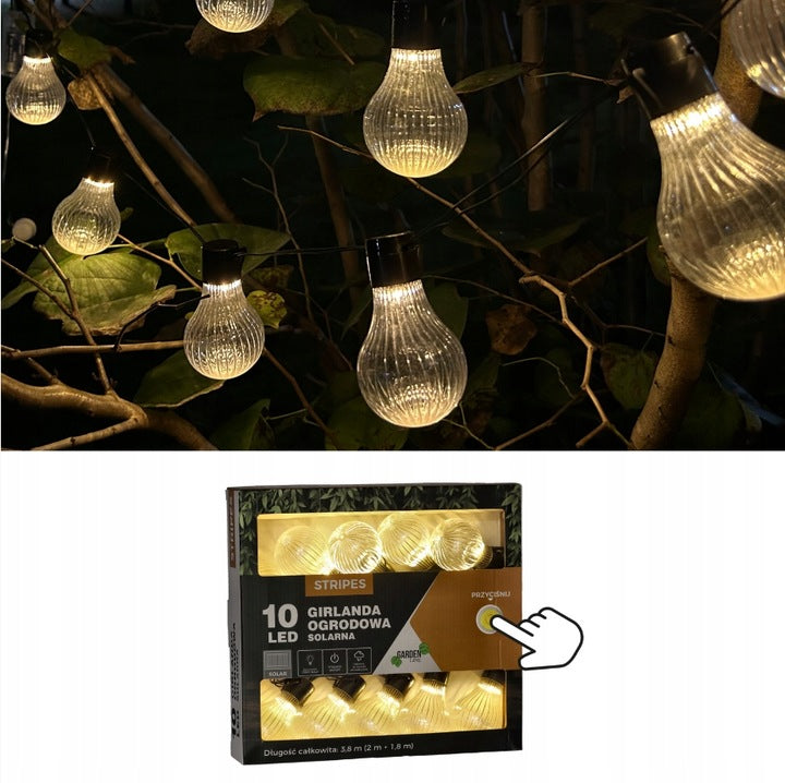 Ghirlanda luminoasa, LED, model Stripes, 10 becuri, 380cm, incarcare solara, lumina alb cald - 3