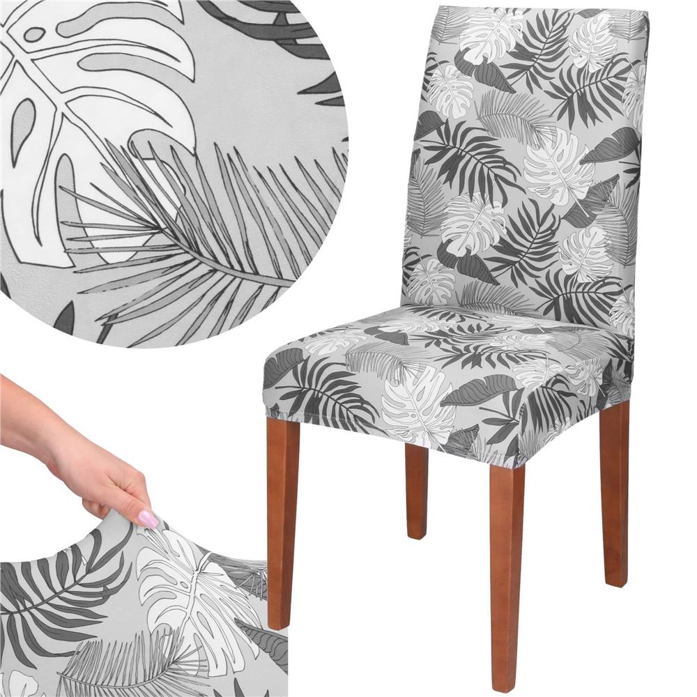 Set 4 huse universale pentru scaun, marime universala, poliester si spandex, 38x70cm, gri cu model floral