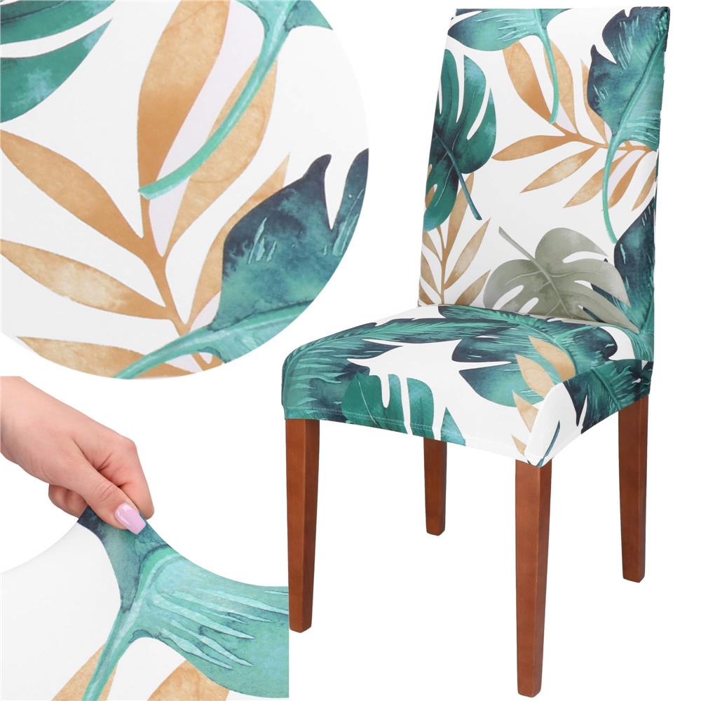 Set 4 huse pentru scaun, marime universala, poliester si spandex, 38x70cm, verde cu model floral
