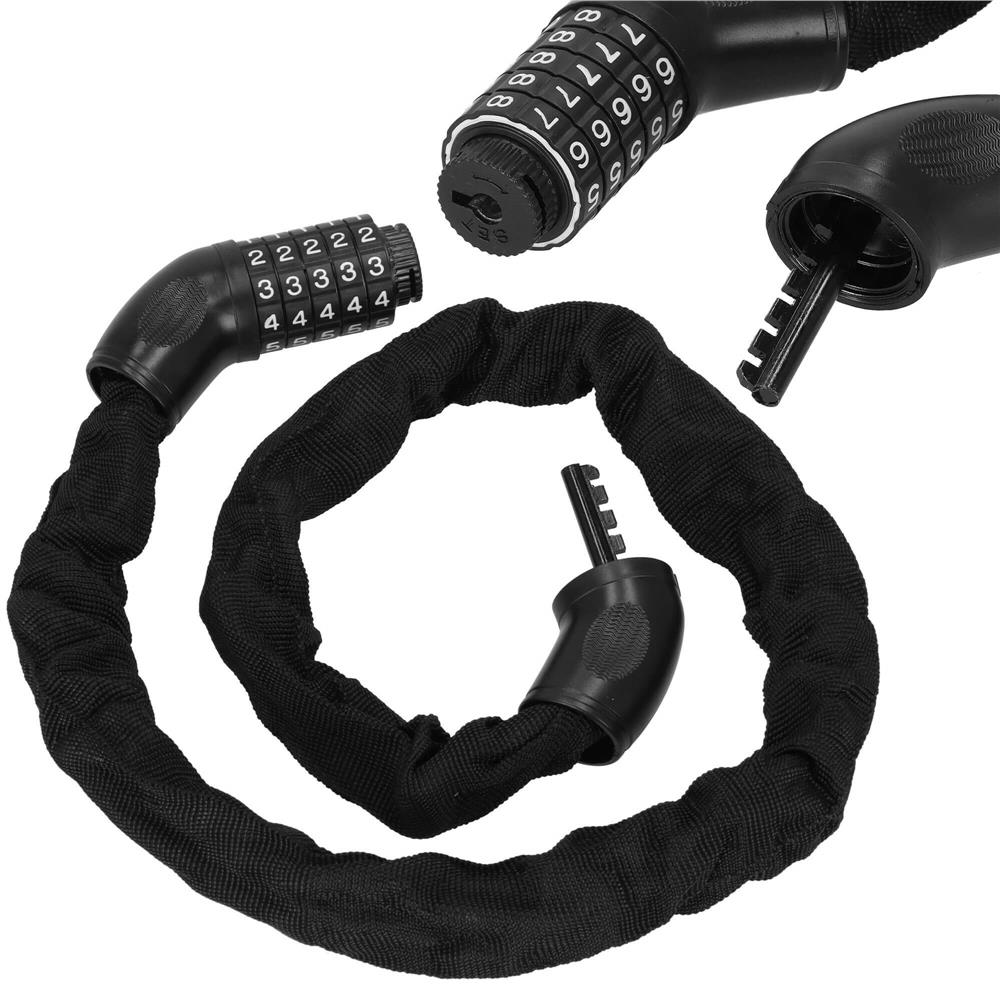 Lant antifurt bicicleta si trotineta, inchidere cifru, lungime 98 cm, Otel, Negru