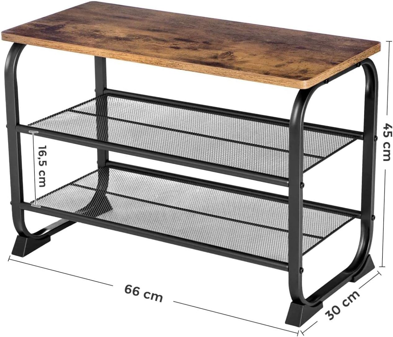 VASAGLE Raft pentru pantofi metalic, cu 2 polite, stil industrial, 66x45x30cm, maro