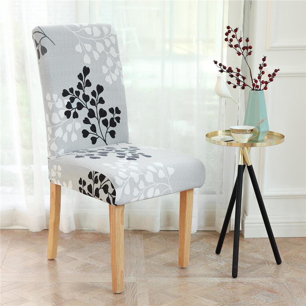 Set 4 huse universale pentru scaun, marime universala, poliester si spandex, 45 x 60 cm, gri floral