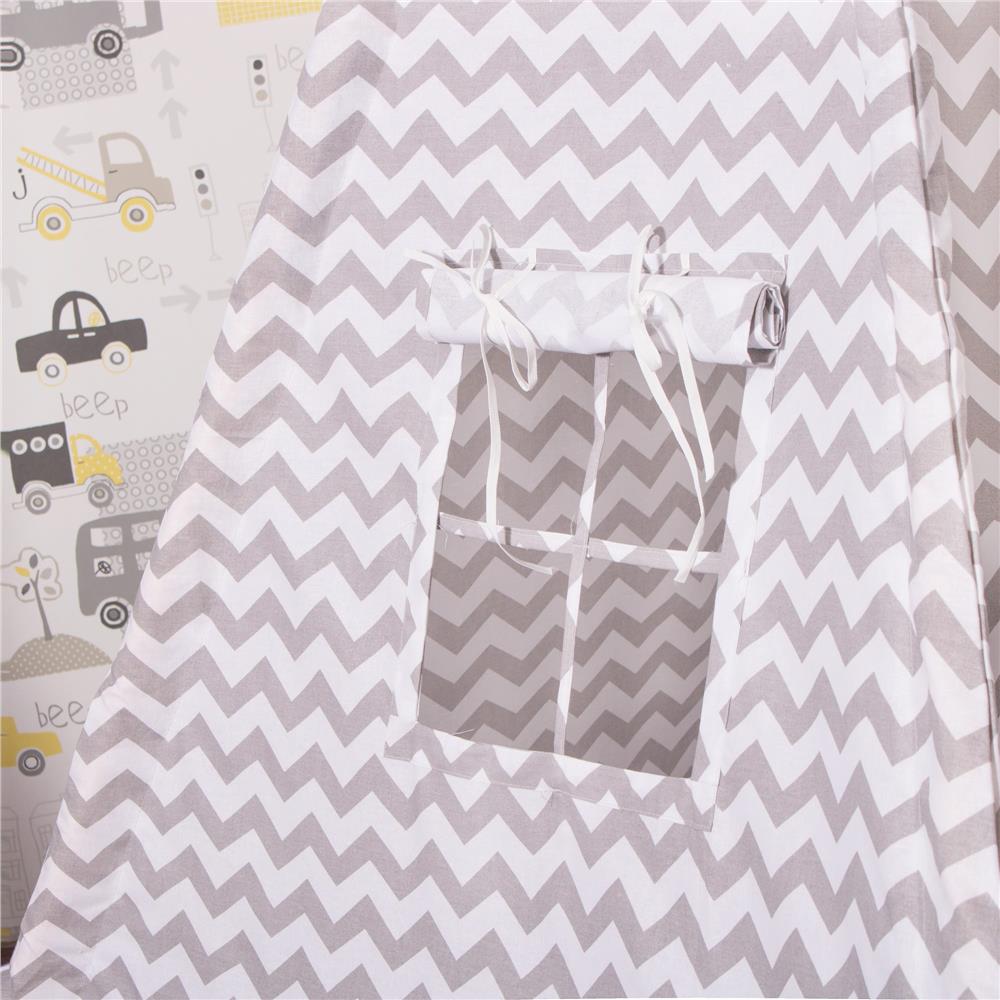 Cort copii Sersimo stil indian Teepee Tent cu fereastra, alb gri zig zag