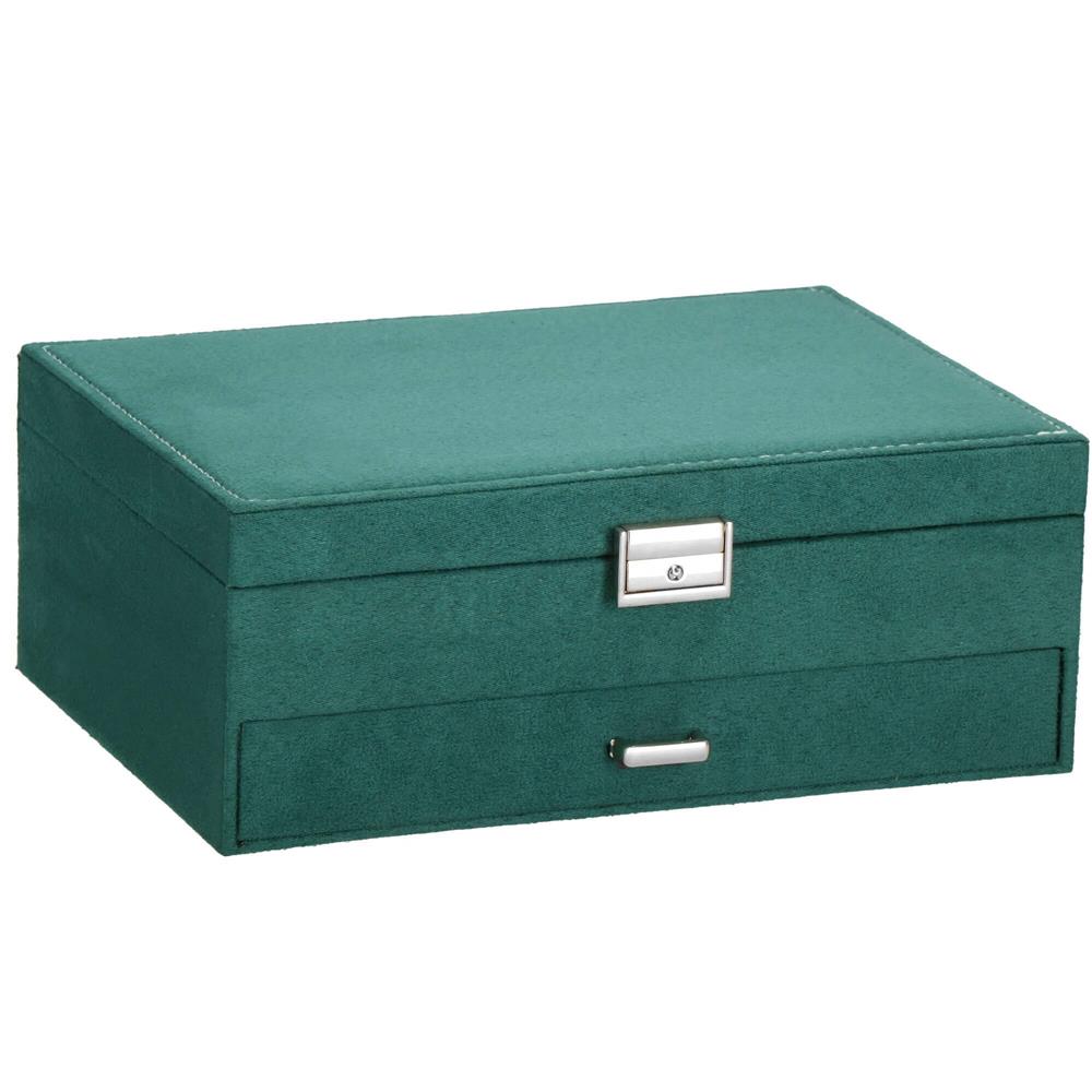 Cutie depozitare si organizare bijuterii, velur, 27 x 19 x 10,5 cm, verde