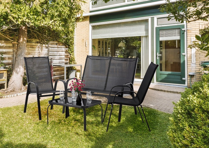 Set mobilier gradina textilene, 2 scaune, 1 canapea si 1 masa, gri inchis